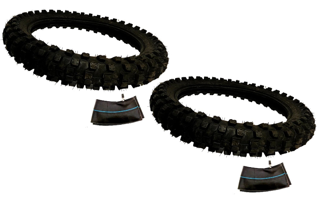 2 PK Universal Rear Replacement Tires + Tubes 80/100-12 Hard Terrain Dirt Bikes