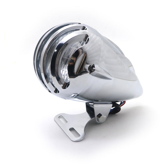 Motorcycle Chrome Bullet Grill Headlight For Honda Suzuki Yamaha Kawasaki Custom