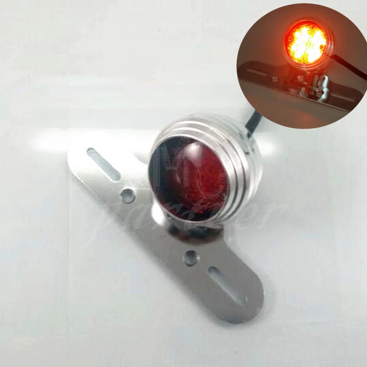 Chrome Round LED Tail Brake Light License Plate For Harley Bobber Chopper