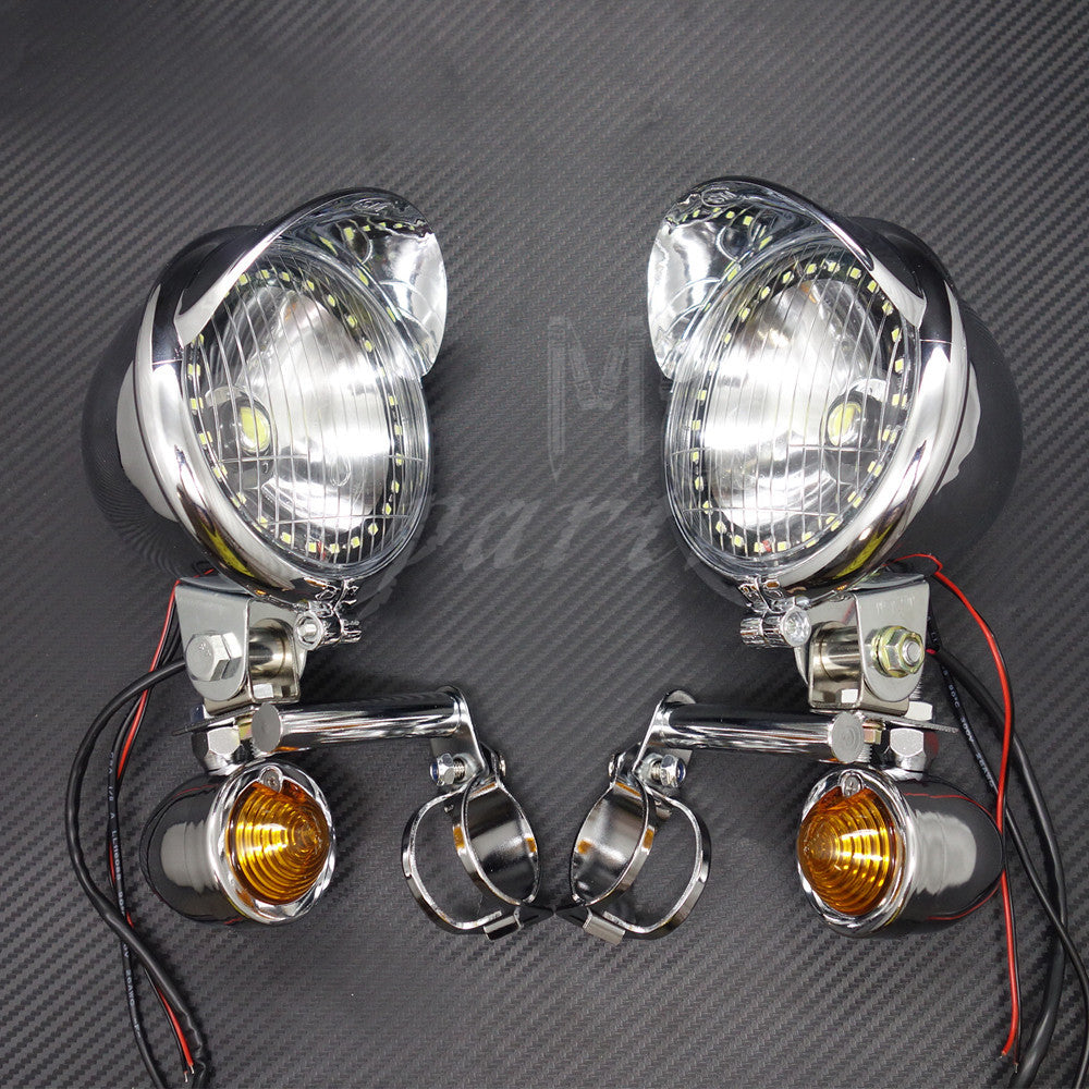 Chrome LED Driving Spot Fog lights Bar Angel Eye With Turn Signal Light Custom