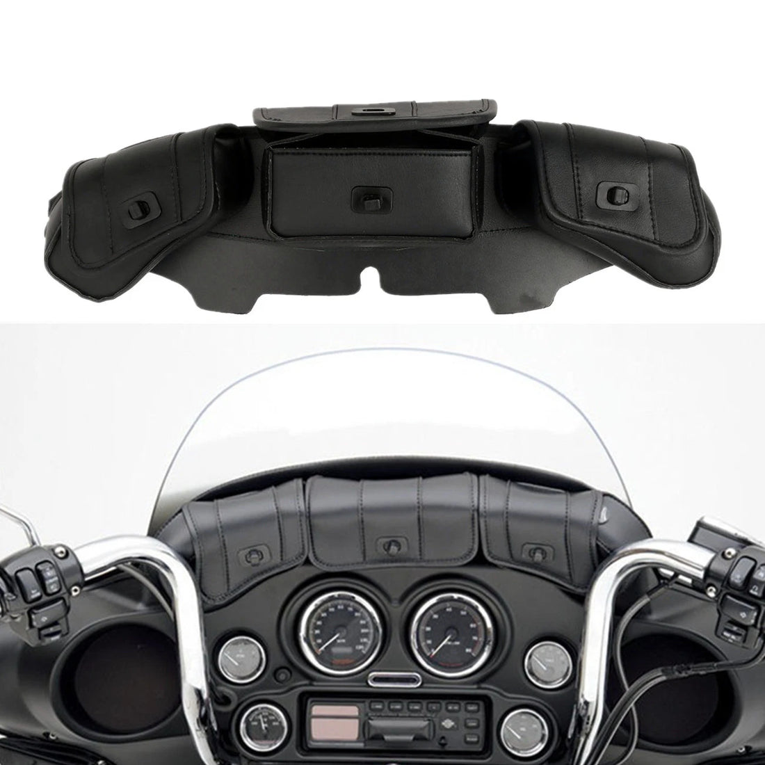 Windshield Saddle 3 Pouch Three Pocket Fairing Bag Fit For Harley Touring 96-13