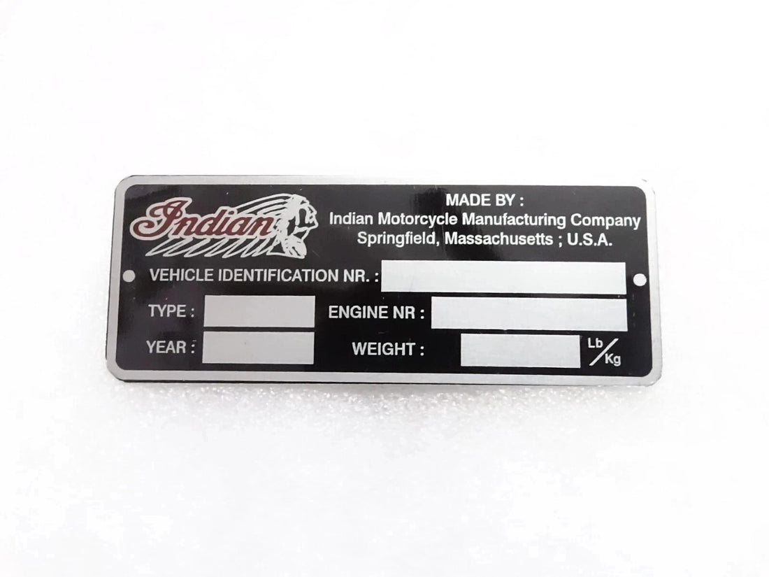 Indian Black Aluminium Data Plate ID Tag Frame Vintage New Motorcycle #23C17