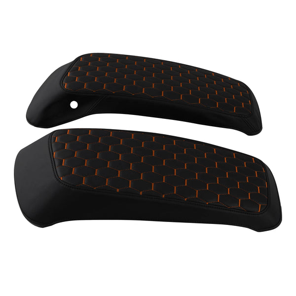 Saddlebag Lids Covers Fit For Harley Touring 2014-2023 Black w/ Orange Stitching