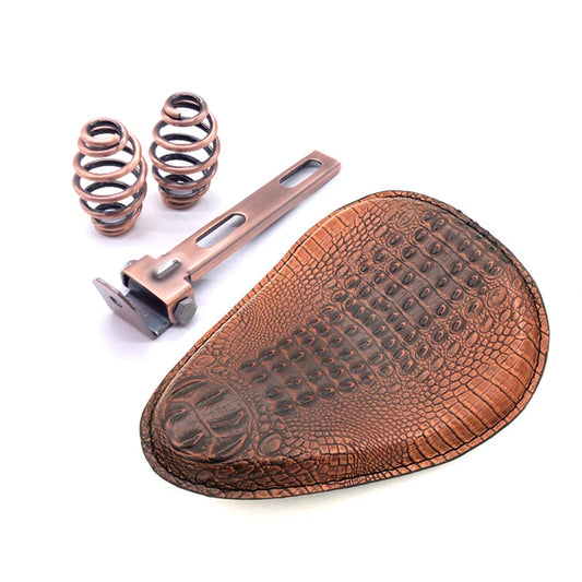 Brown Crocodile Leather Solo Driver Seat Spring&Bracket For Harley Bobber Custom