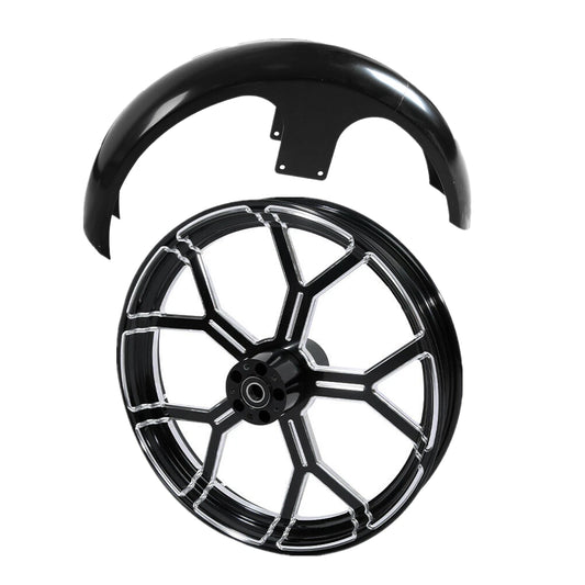 26" Front Wheel Rim Dual Disc Hub & Fender Fit For Harley Touring Glide 97-13 12