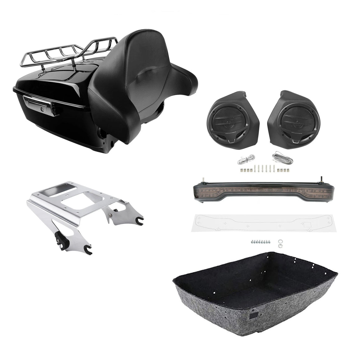 King Trunk Backrest Tail Light Rack Speakers Fit For Harley Road Glide 2009-2013
