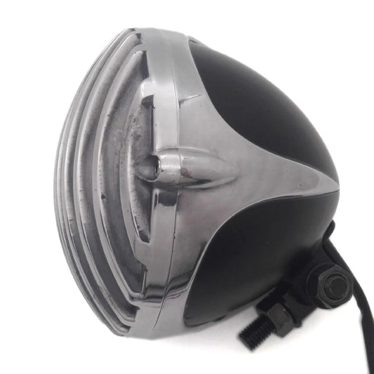 Polished Black Scalloped Finned Headlight Grill For Harley Bobber Chopper Custom