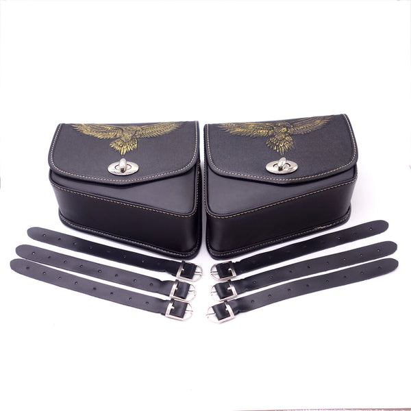 Pair Black PU Leather Eagle Saddlebags Pouch Saddle Bag For Harley Honda Suzuki