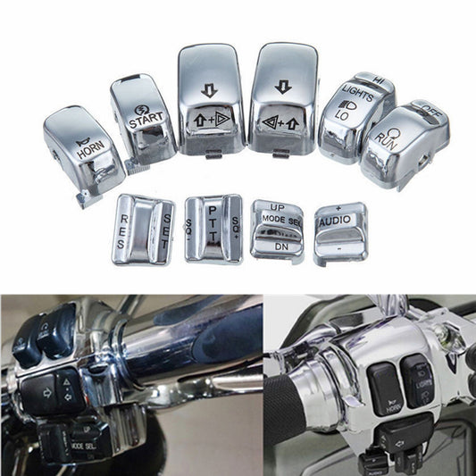 Chrome Hand Control Switch Buttons Caps For Harley Touring Electra Road Glide