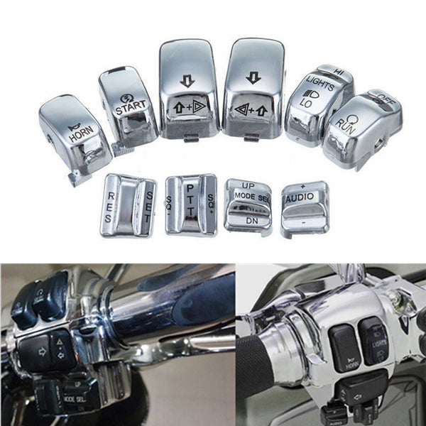 Chrome Hand Control Switch Buttons Caps For Harley Touring Electra Road Glide