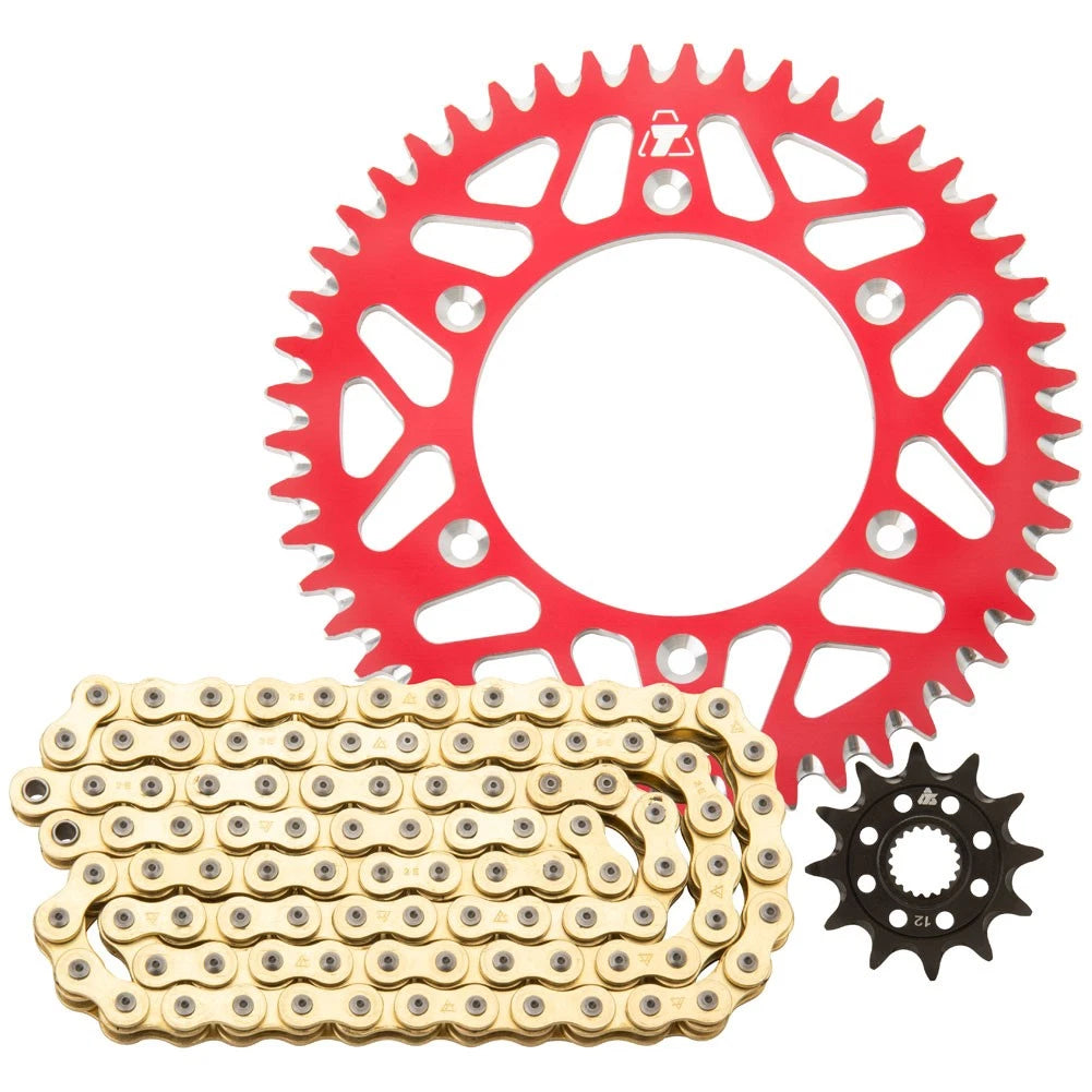 Tusk 2152700085 Chain and Sprocket Kit - Aluminum Rear/Gold X-Ring Chain Red