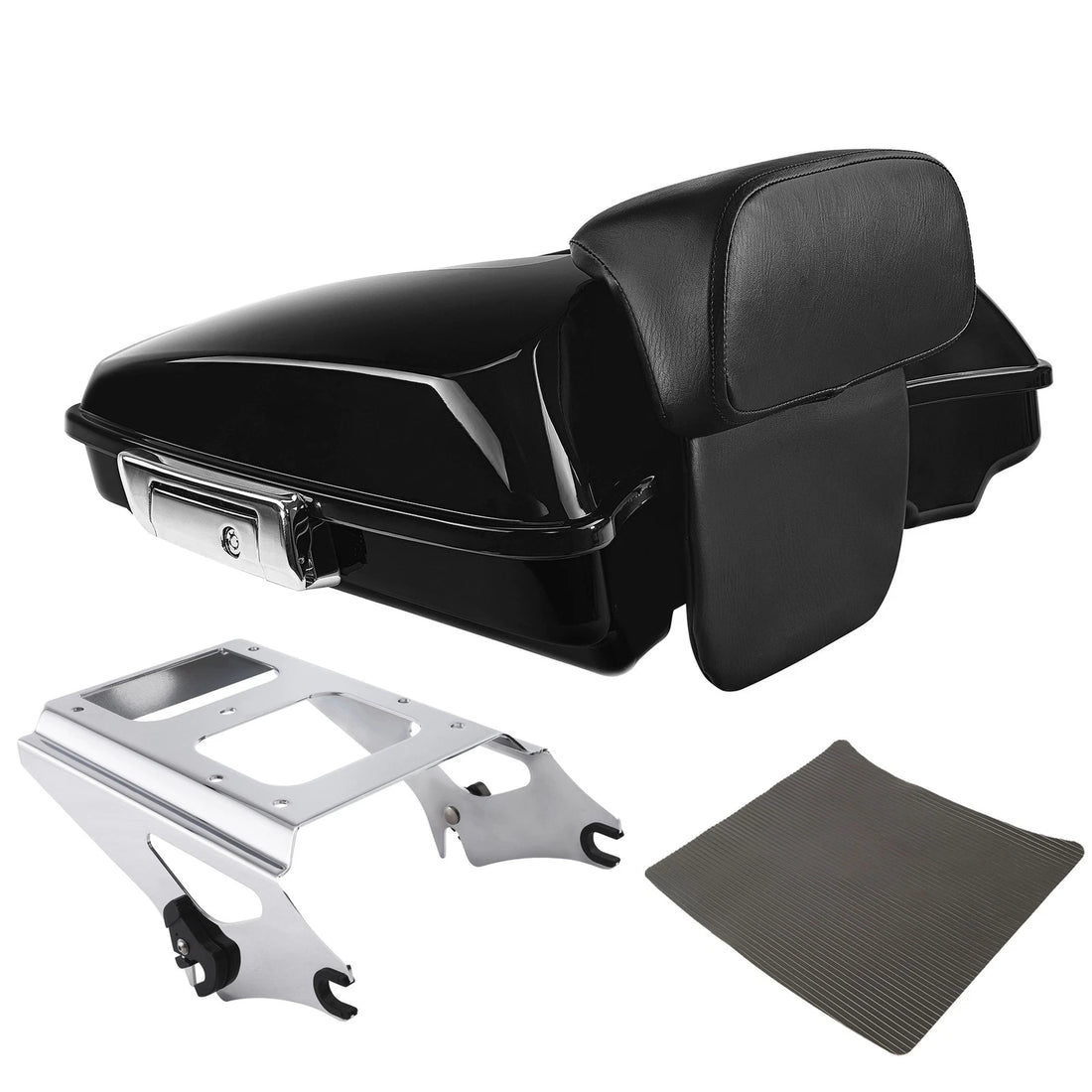 Razor Trunk w/ Pad & Chrome Two-Up Mount Rack Fit For Harley Touring Glide 09-13
