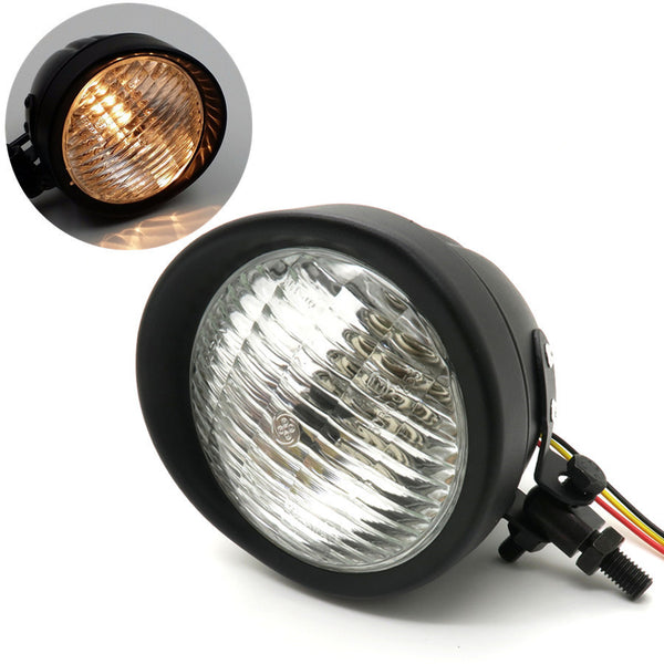 Black Clear Lens Metal Retro Front Headlight For Harley Cafe Racer Bobber Custom