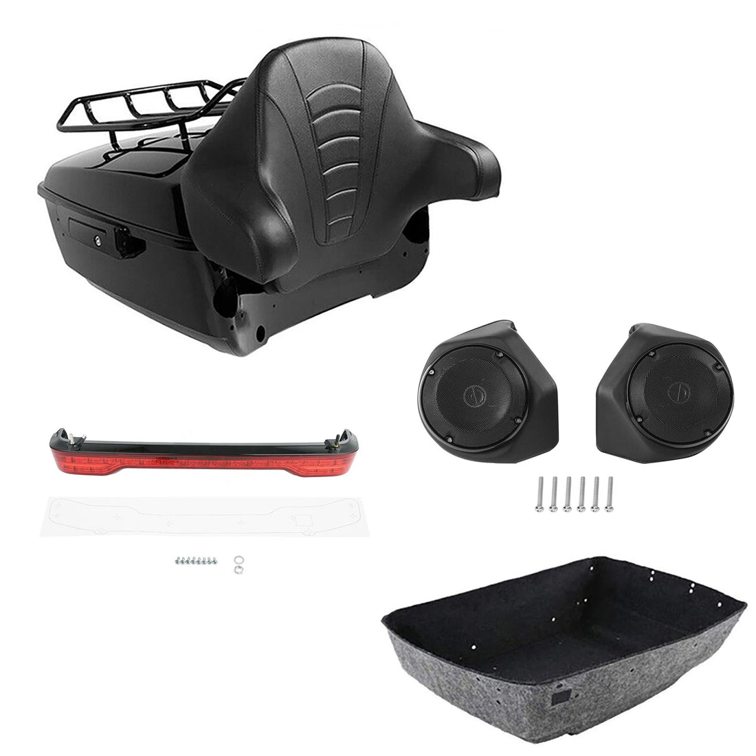 King Trunk Backrest Rack LED Light Speakers Fit For Harley Electra Glide 2014-26