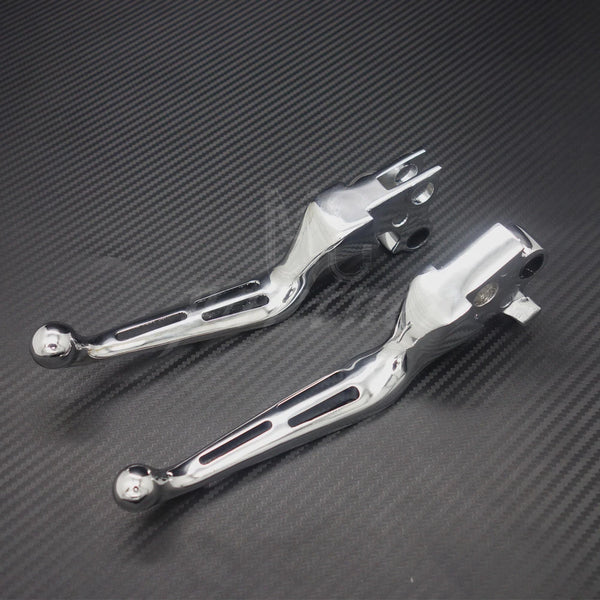 Chrome Slotted Brake Clutch Lever For Harley Dyna Touring Softail 96-07 XL 96-03