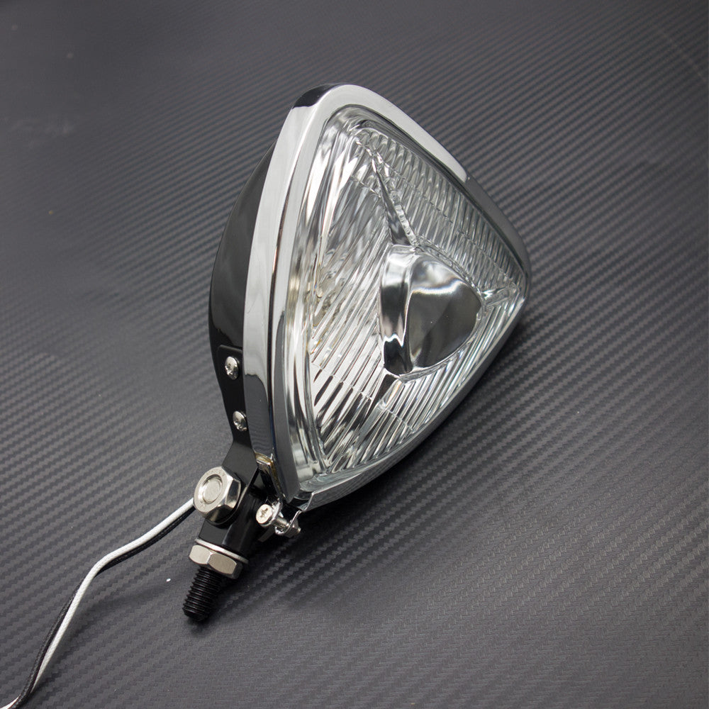 Motorcycle Black Triangle Headlight Lamp Flat Back For Honda Suzuki Custom