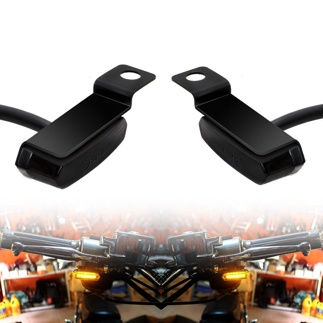 12V Black Mini LED Brake Clutch Lever Mount Flowing Water Turn Signal Light