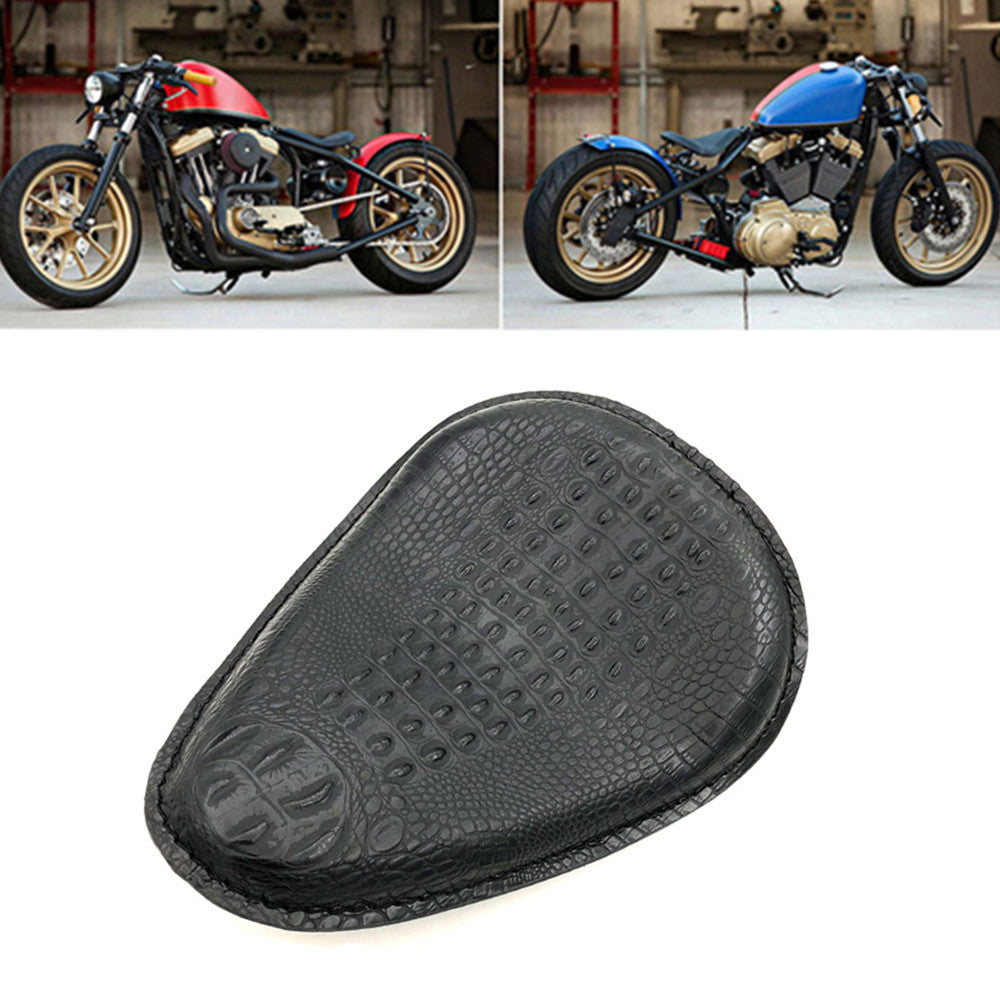 New Black Crocodile PU Leather Style Solo Seat For Harley Chopper Bobber Custom