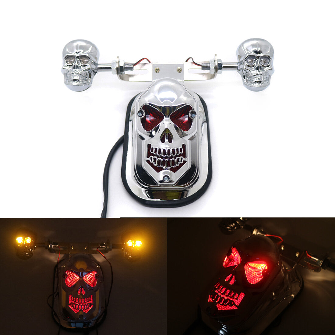 Chrome Skull Turn Signal Brake License Plate Rear Tail Light For Harley Chopper