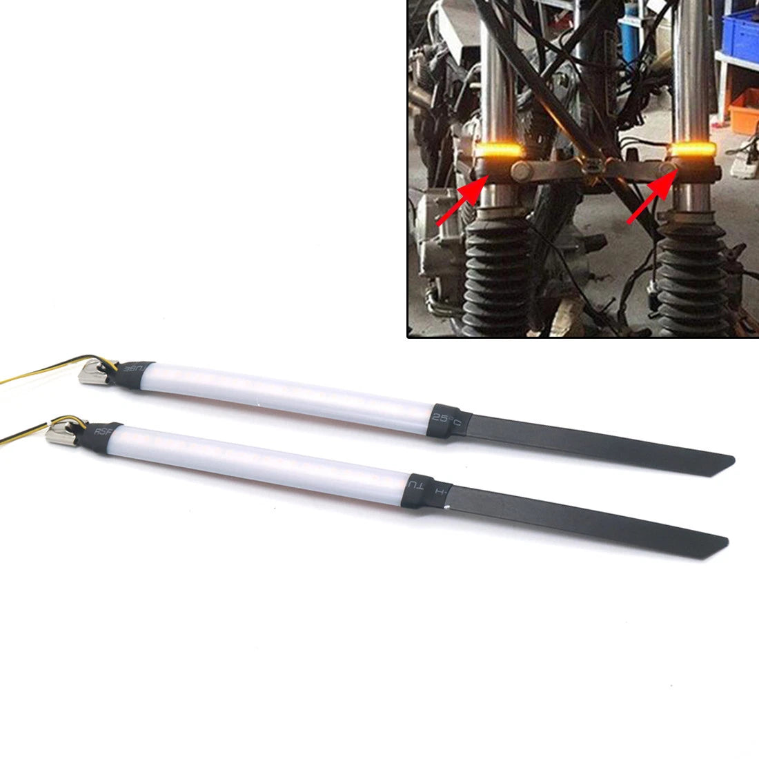 Motorcycle Front Fork Turn Signal Light Amber LED Strips For Harley Honda Custom