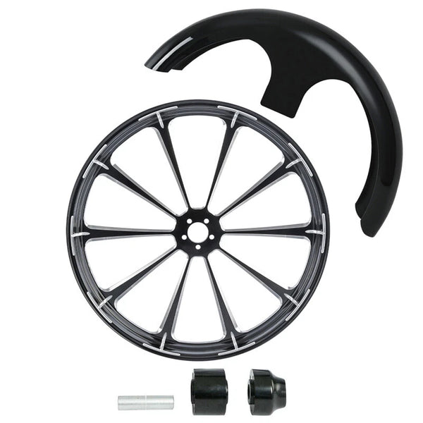 30" x 3.5" Front Wheel Rim Hub Single Disc & Fender Fit For Harley Touring 08-24
