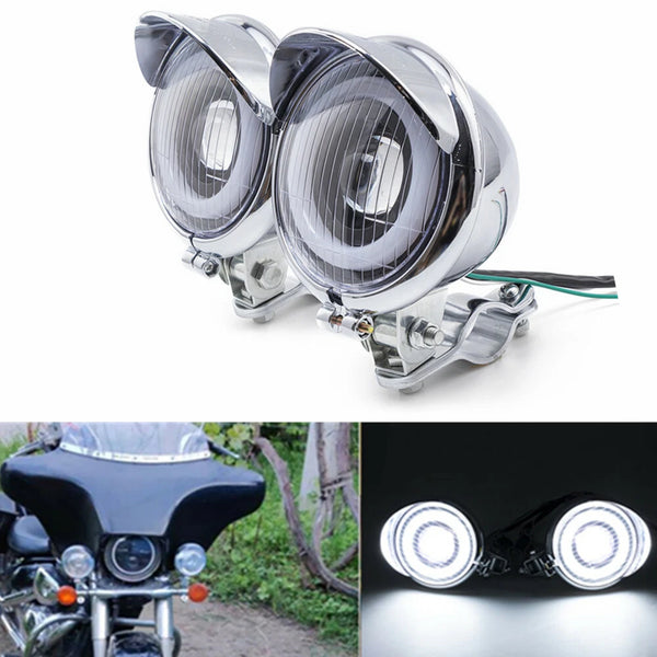A Set LED Passing Spot Fog Light W/ Roll Cage Guard Bar Tube Mount Bracket Clamp