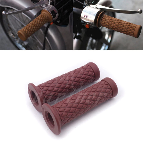 7/8" 22mm Brown Vintage Rubber Handlebar Hand Grip For Bobber Cafe Racer Custom