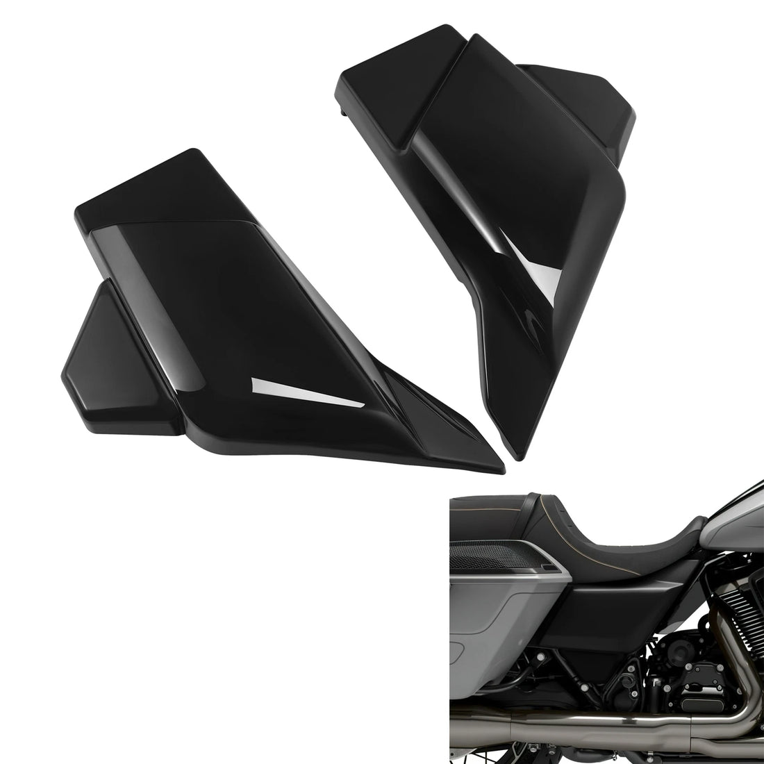 Black Battery Side Covers Panel Fit For Harley Cvo Street Road Glide 2023-2026