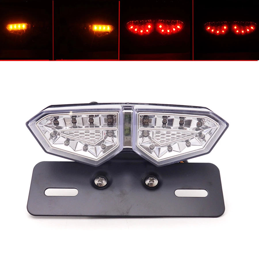 Motorcycle Clear LED Tail Brake Turn Signal License Plate Integrated Light