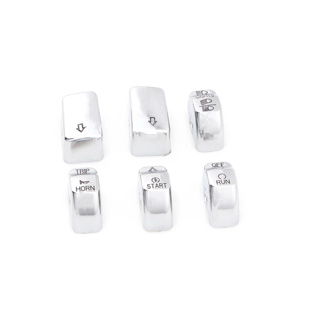 6Pcs Chrome Hand Control Switch Housing Button Cover Cap For Harley Softail Dyna