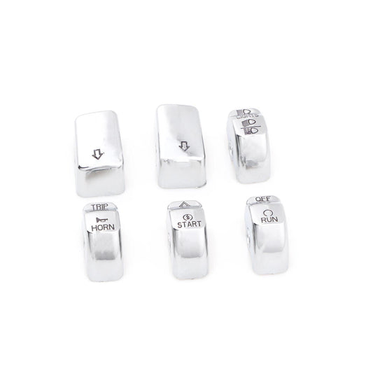 6Pcs Chrome Hand Control Switch Housing Button Cover Cap For Harley Softail Dyna