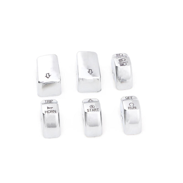 6Pcs Chrome Hand Control Switch Housing Button Cover Cap For Harley Softail Dyna