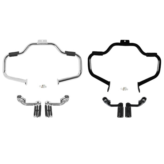 Mustache Engine Guard Crash Bar 1 1/4'' Footpegs Fit For Harley Softail 2000-17