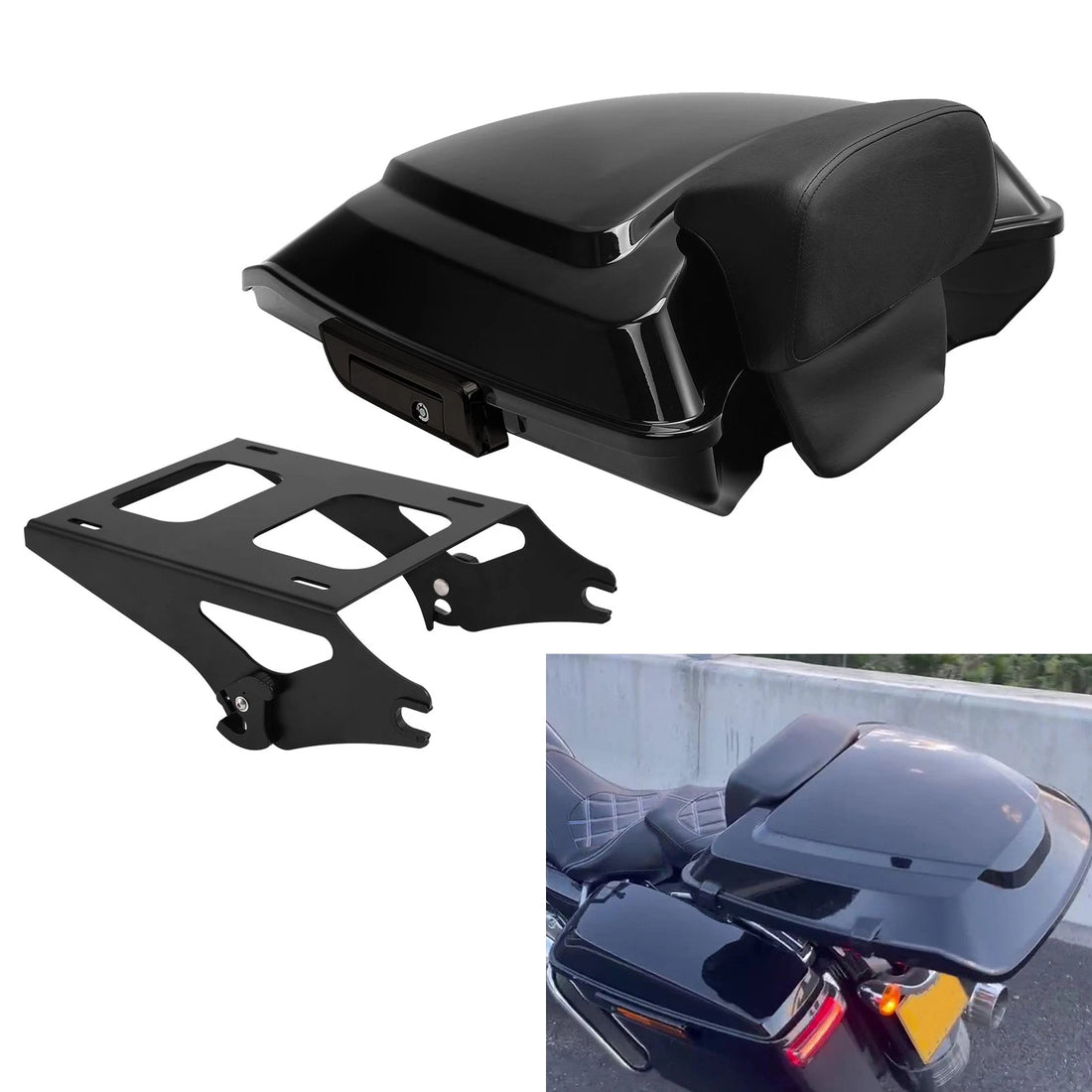 Black Razor Trunk Pad 2 Up Rack Fit For Harley Touring Street Glide 14-25