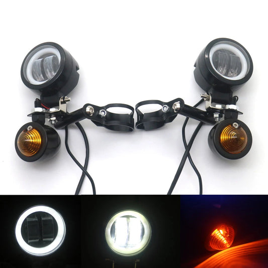 Black LED Driving Spot Fog light Bar White Angel Eye Halo Ring Turn Signal Light