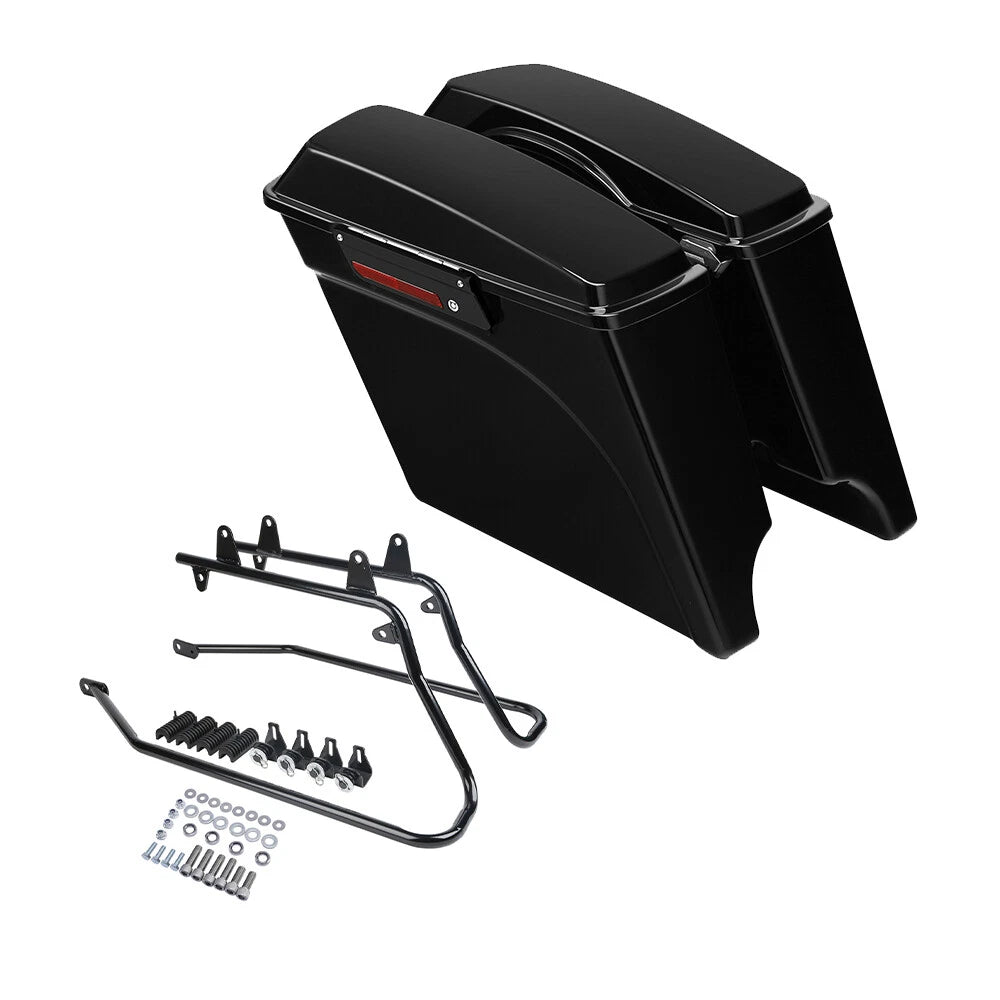 5" Stretched Extended Hard Saddle Bag & Bracket Fit For Harley Softail 1984-2017