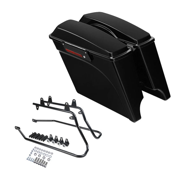 5" Stretched Extended Hard Saddle Bag & Bracket Fit For Harley Softail 1984-2017