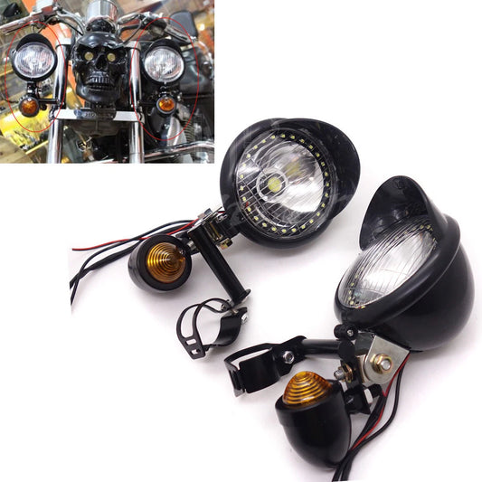 Black LED Driving Spot Fog lights Bar Angel Eye W/ Turn Signal Light Custom