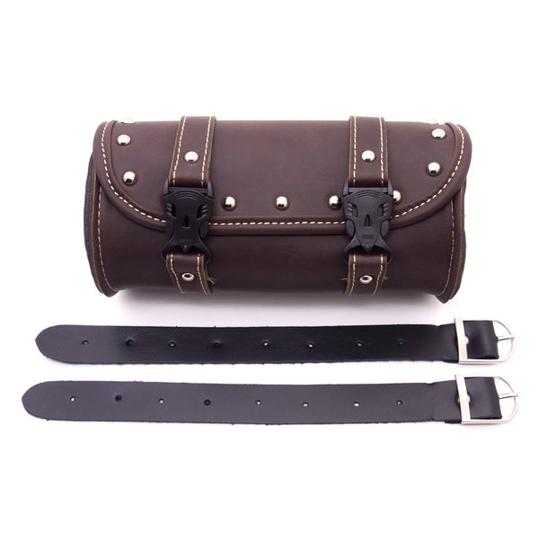 Dark Brown Mini Retro PU leather Tool Bag Handlebar Sissy Bar Saddlebag Roll bag