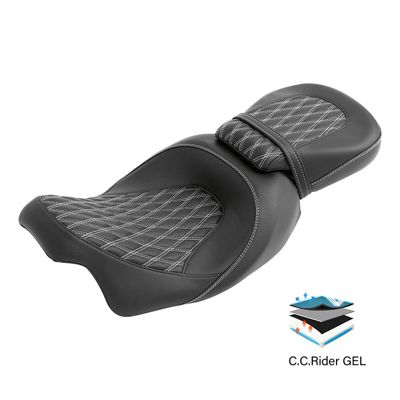 Black White Driver & Passenger Gel Seats Fit For Harley Street Road Glide 09-23