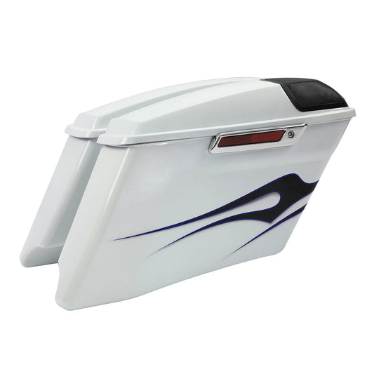 4" Saddlebag Fit For Harley Touring 2014-Up White Amethyst Black Licorice Flames