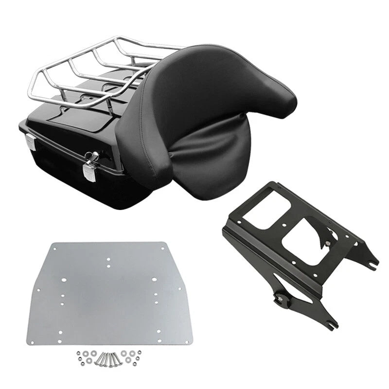 Black Chopped Trunk Backrest w/ Mount Rack Plate Fit For Harley Road King 09-13