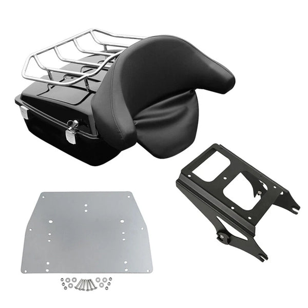Black Chopped Trunk Backrest w/ Mount Rack Plate Fit For Harley Road King 09-13