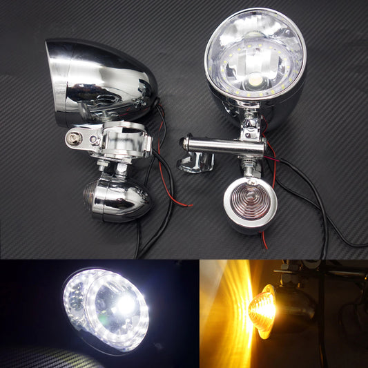 Chrome Bullet Turn Signal LED Driving Spot Fog lights Bar With White Angel Eye