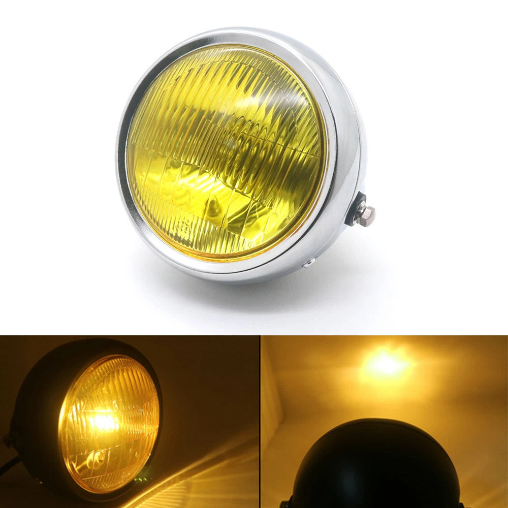 Chrome Metal Retro Amber Lens Front Headlight For CG125 GN125 Cafe Racer Bobber