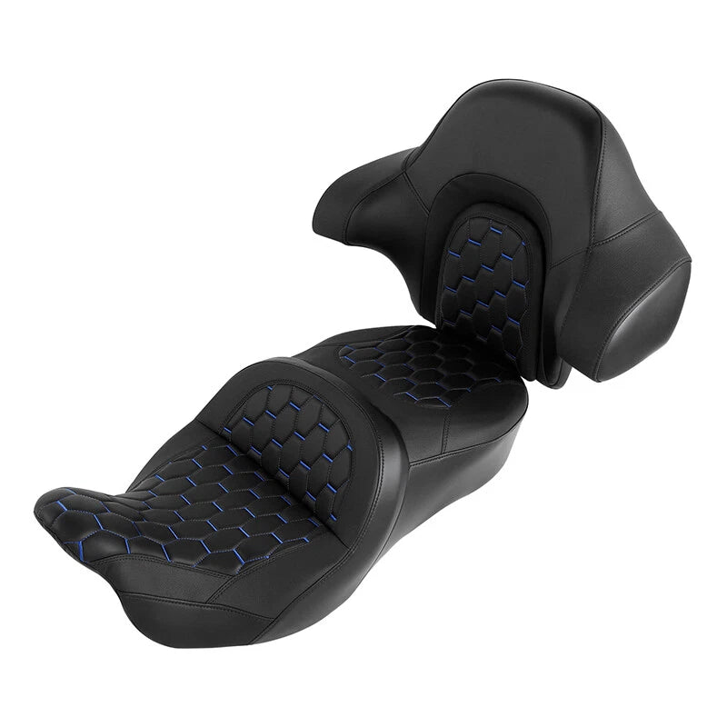 Driver Passenger Seat Backrest Fit For Harley Electra Tri Glide 14-23 Black Blue