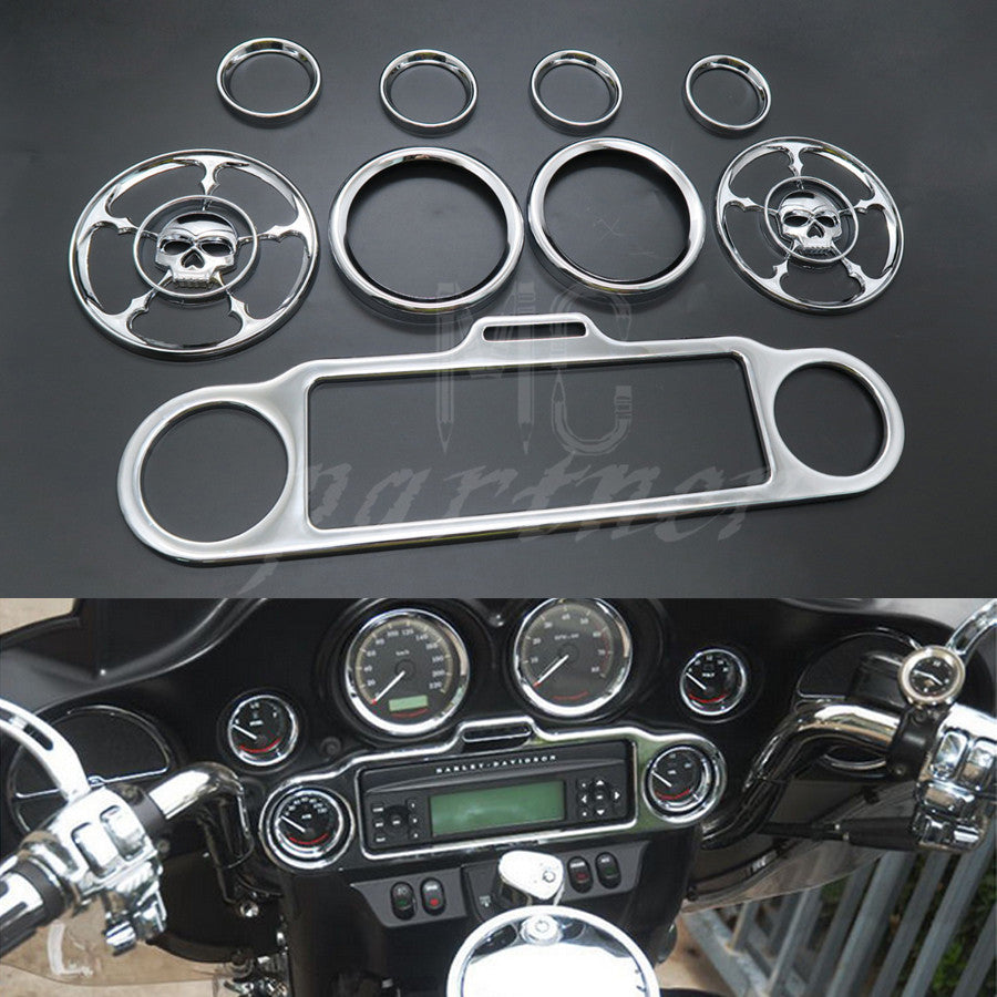 Chrome Stereo Accent Speedometer Skull Speaker Trim Ring For Harley 1996-2013