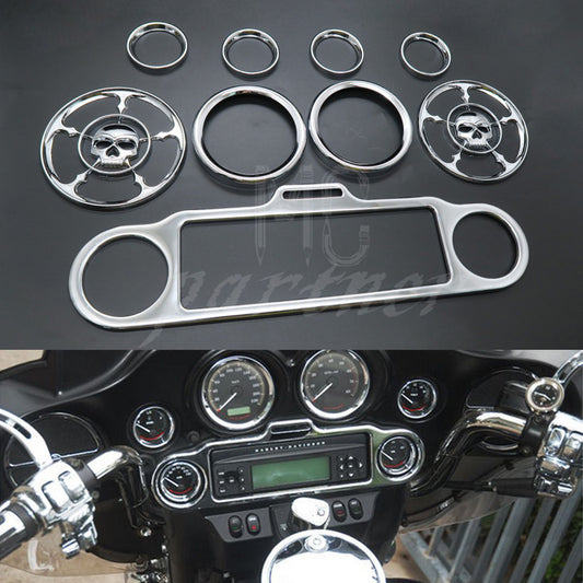 Chrome Stereo Accent Speedometer Skull Speaker Trim Ring For Harley 1996-2013