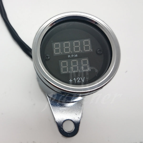 Universal Motorcycle Chrome LED Digital Tachometer Voltmeter Gauge Combo