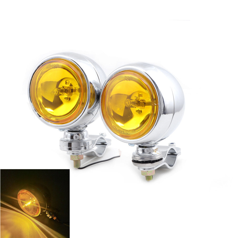 Motorcycle Metal Round Passing Spot Fog Light With Guard Bar Mount Bracket Clamp
